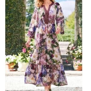 Ethereal Flowy Beaded Floral Baroque Tiered Maxi Dress Garden Soft Surroundings